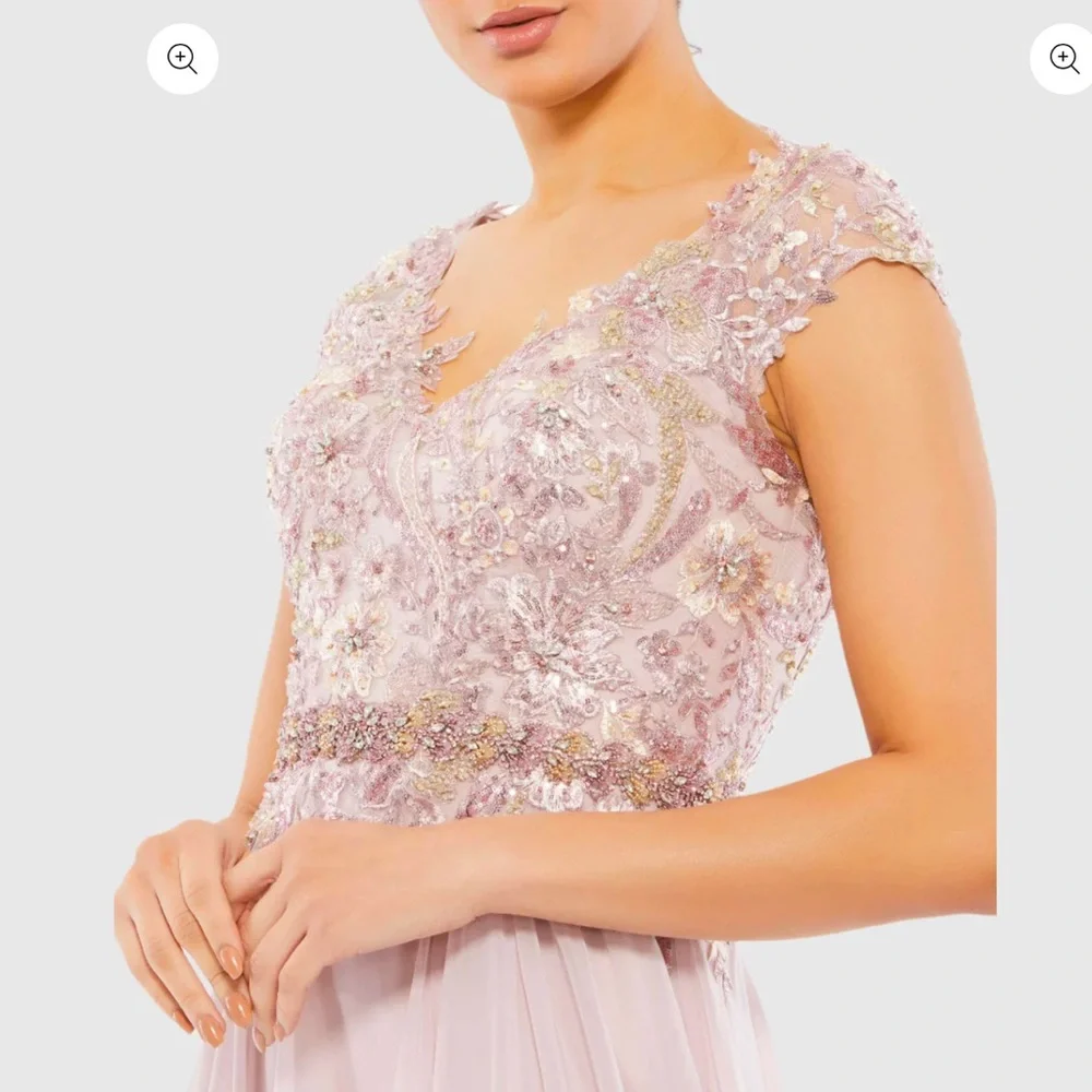 Mac Duggal Pink Embellished Cap Sleeve Bodice Flowy Gown - Picture 3 of 14